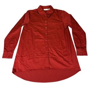 Susan Graver Red Button Front Blouse Womens Size 4 Stretch Career Top NWOT